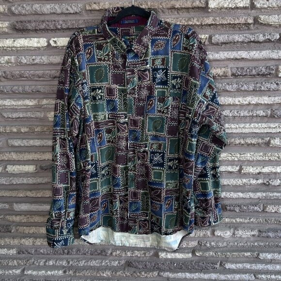 Colours by Alexander Julian Vintage Floral Patchwork Button Front Shirt Size 2XL - Picture 10 of 10